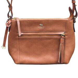 Radley London Tan Brown Leather Medium Crossbody Bag Purse Pocketbook Tassel 11"